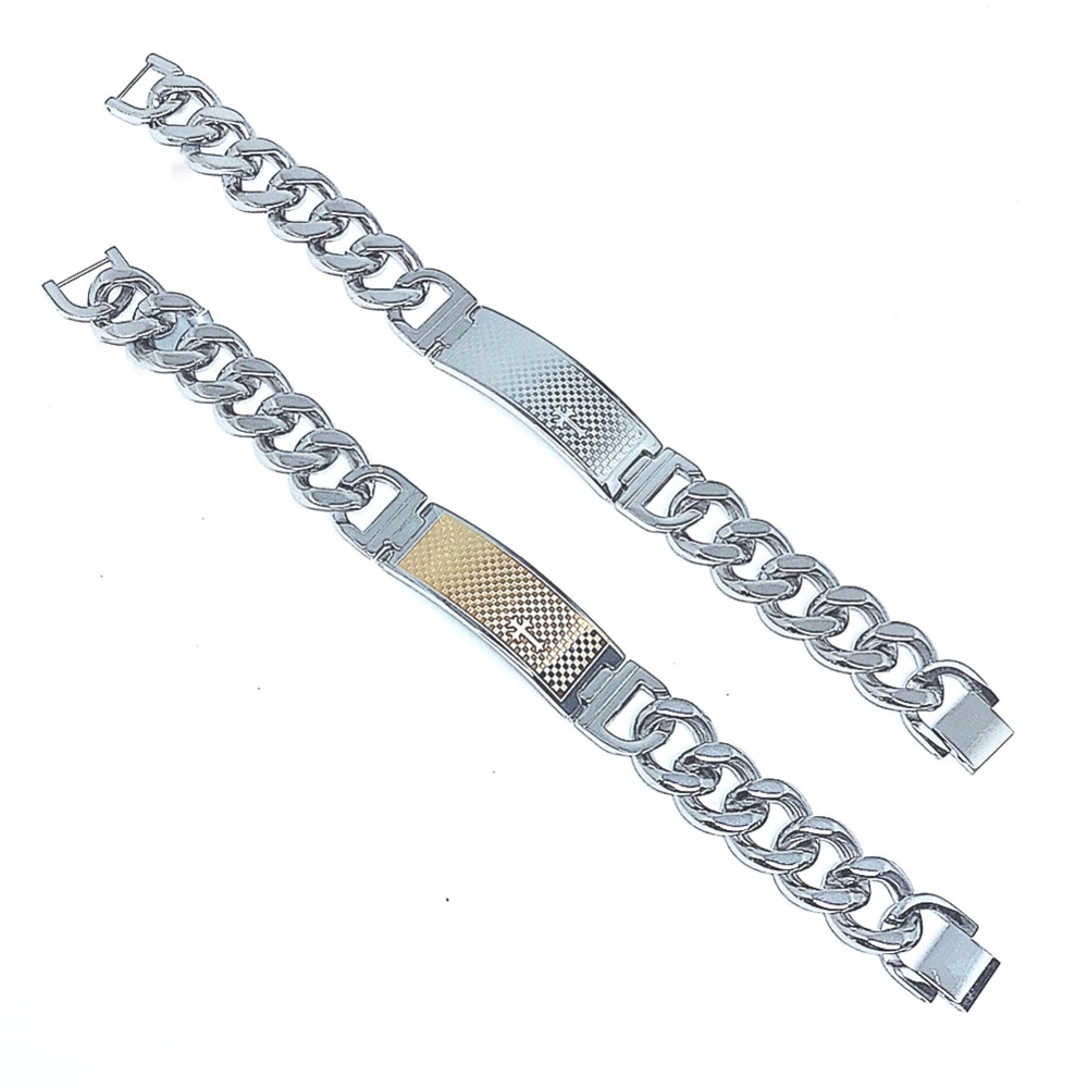 Mens Stainless Steel Curb Chain Cross ID Bracelet - Picture 2 of 5